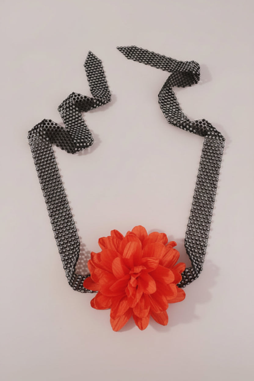 Vintage Black and Red Flower Pendant