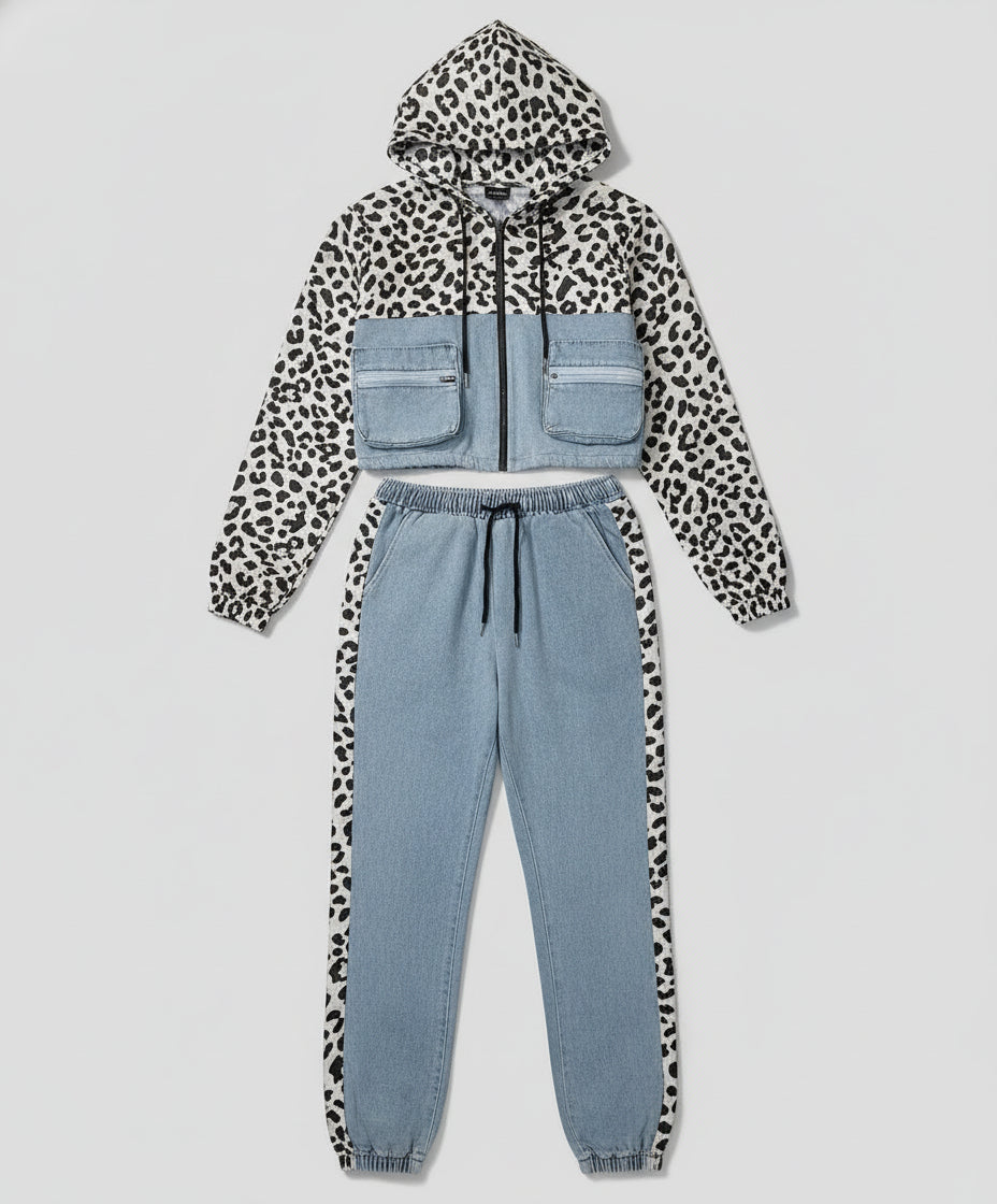 BIBI LEOPARD PRINT DENIM PANT SET