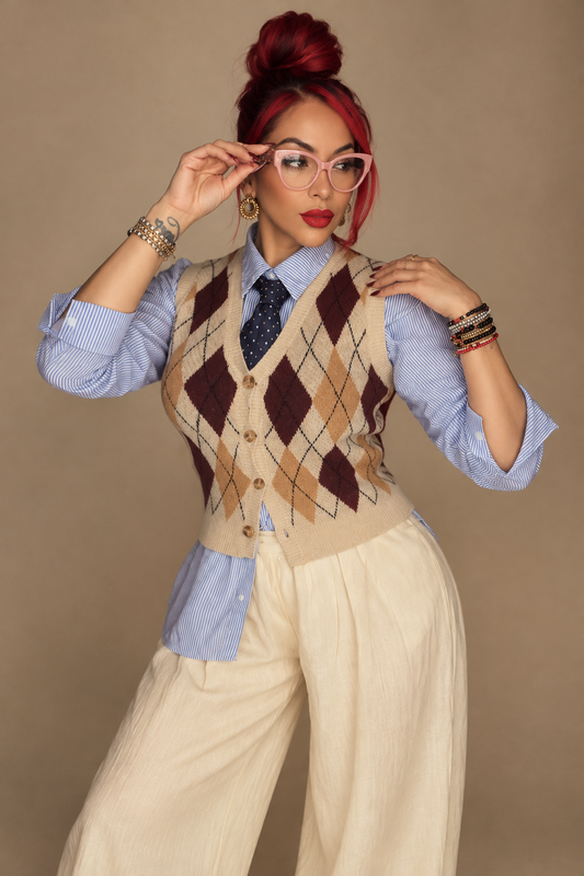 Camille Cream Argyle Sweater Vest