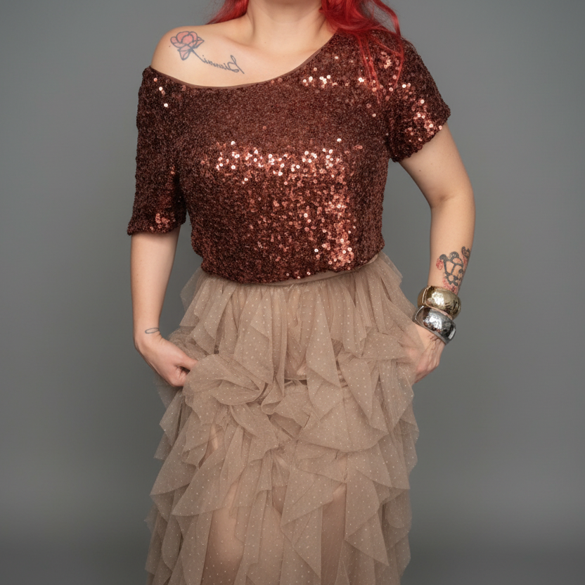 GABRIELA COPPER BROWN SEQUIN TOP