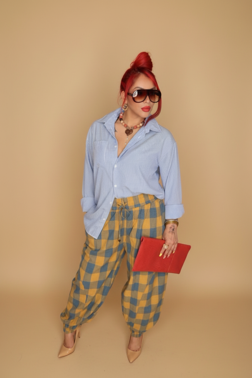 The Sienna Balloon Pants, checks with volume.