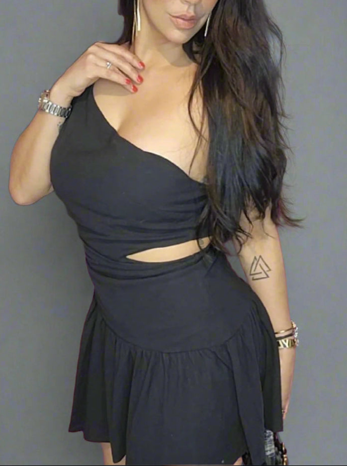 LOLA CUT-OUT ASYMMETRICAL BLACK DRESS