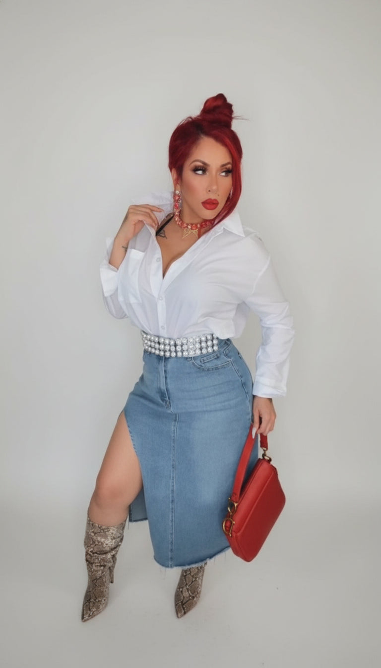 CARLOTA ASYMMETRICAL DENIM SKIRT