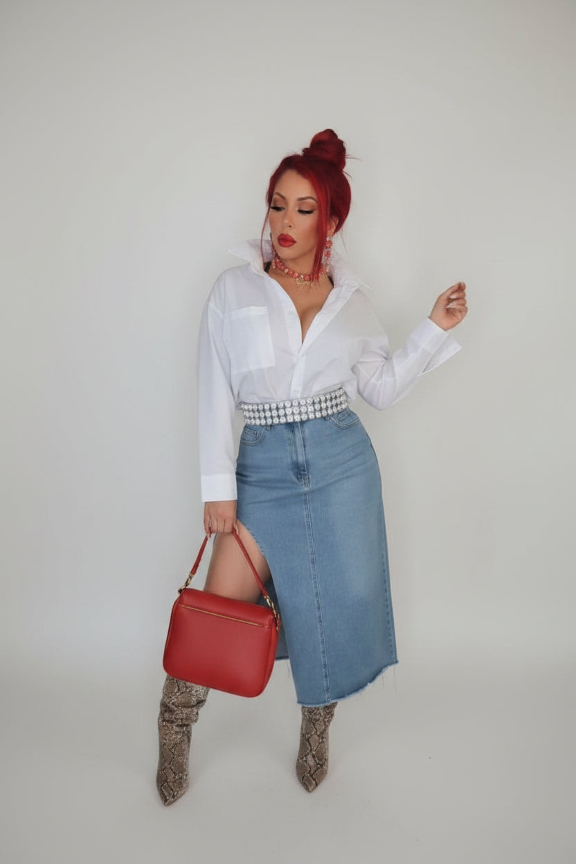 CARLOTA ASYMMETRICAL DENIM SKIRT