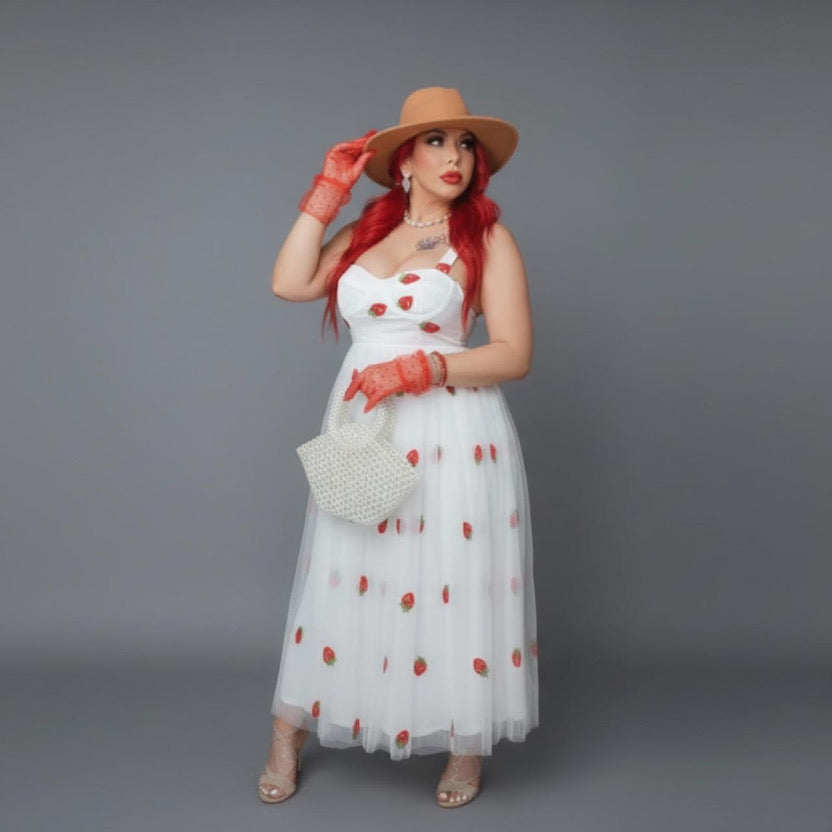 Zoe Strawberry Dress-Tulle Strawberry Print