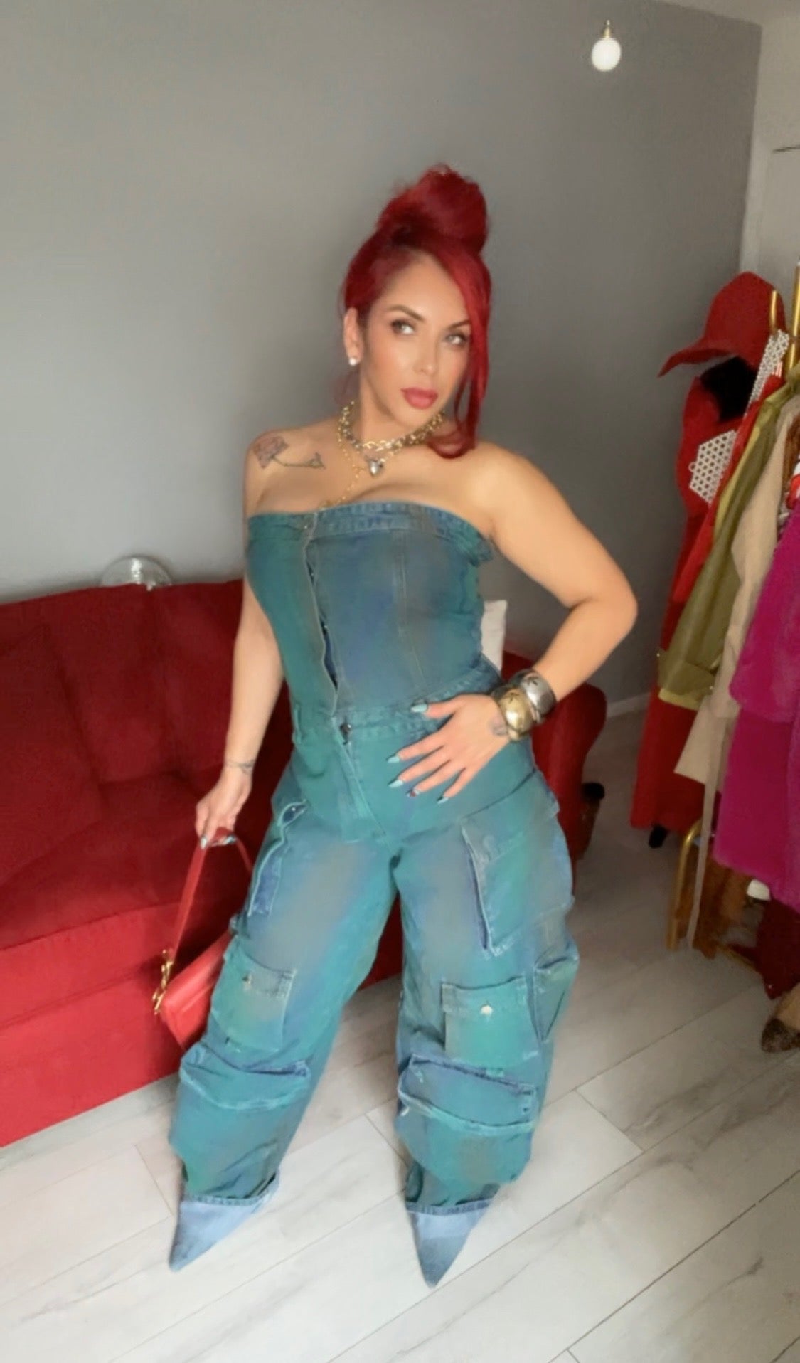 DENIM CARGO JUMPSUIT