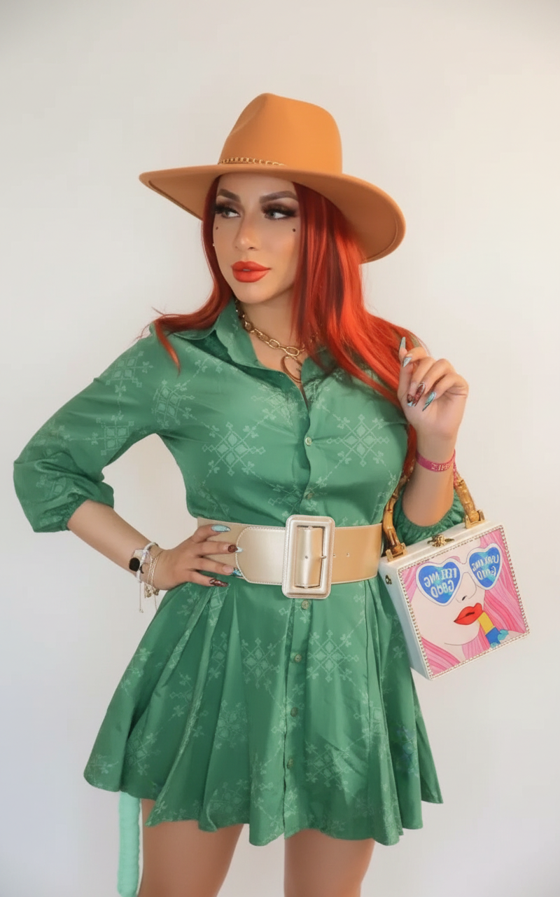 NIKKI FLARE GREEN DRESS (FINAL SALE)