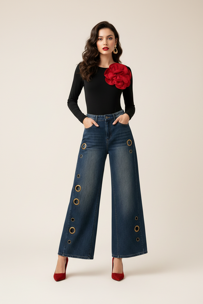 Roxanne Eyelet Wide-Leg Jeans