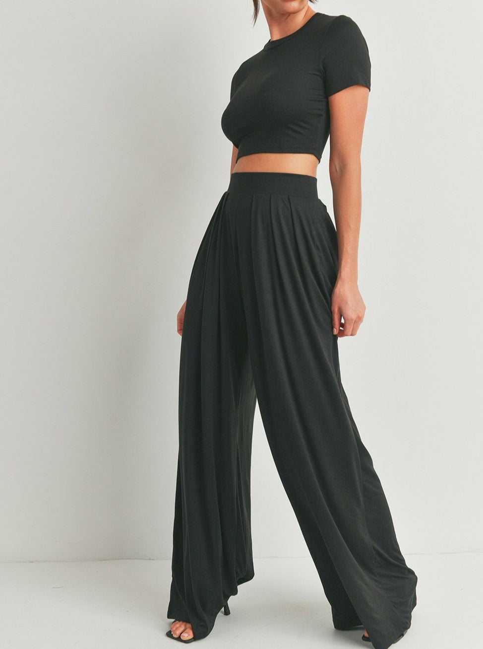 CROP TOP SET PALAZZO PANTS SET (BLACK)