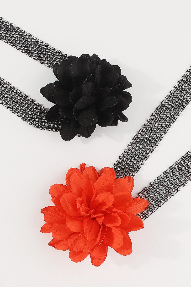 "I glow" VINTAGE FLOWER LONG PENDANT NECKLACE (BLACK & RED )