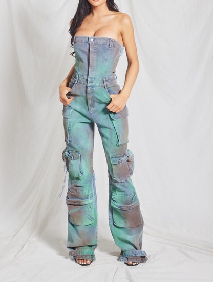 DENIM CARGO JUMPSUIT