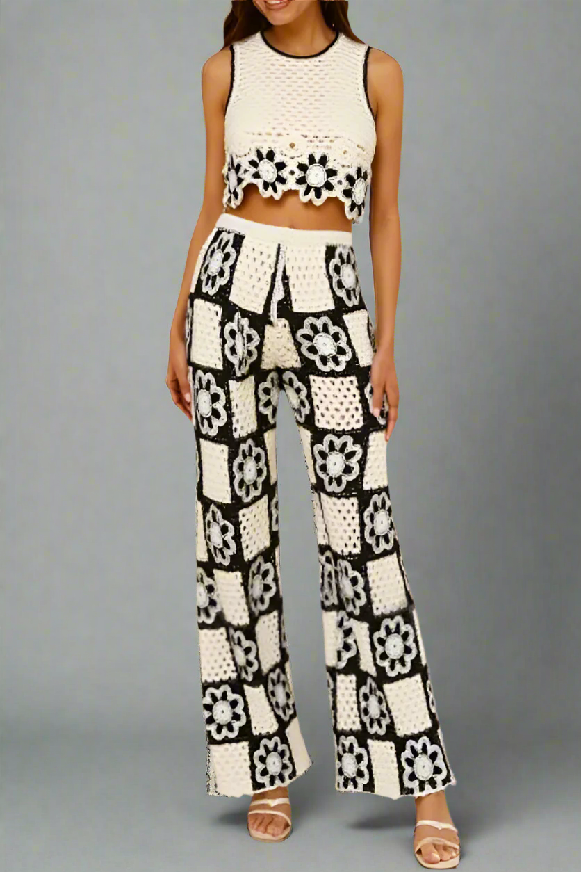 RED ALLURE CROCHET RED PANT SET