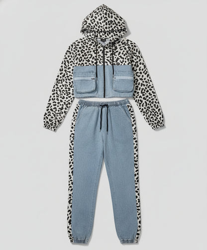 BIBI LEOPARD PRINT DENIM PANT SET