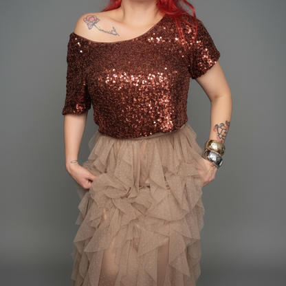 GABRIELA COPPER BROWN SEQUIN TOP