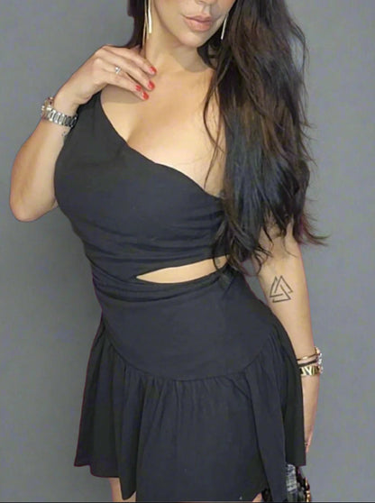 LOLA CUT-OUT ASYMMETRICAL BLACK DRESS
