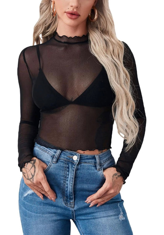 CAMILA MESH TOP (Black & Strawberry Print)