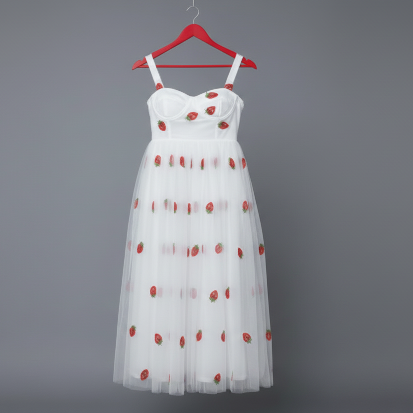 Zoe Strawberry Dress-Tulle Strawberry Print