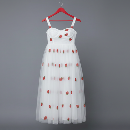 Zoe Strawberry Dress-Tulle Strawberry Print