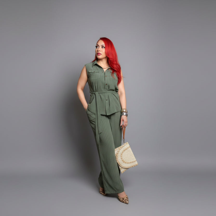 The Alessia Olive Green Vest Pant set