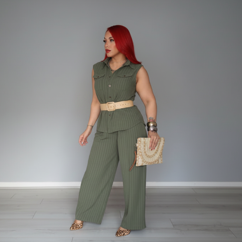 The Alessia Olive Green Vest Pant set
