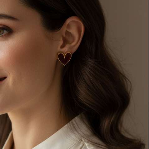Burgundy Heart Earrings