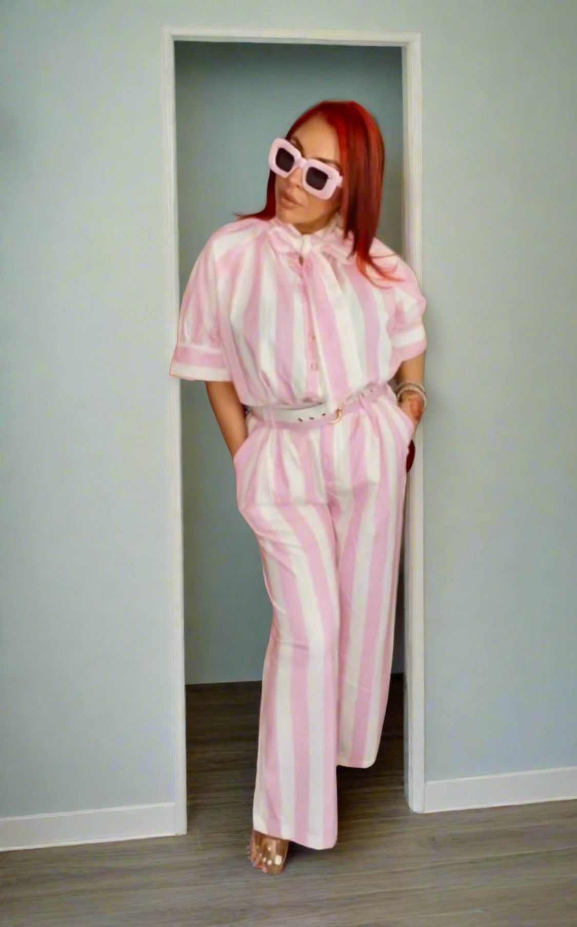 FLORENCE STRIPED PANTS SET (SOFT PINK)