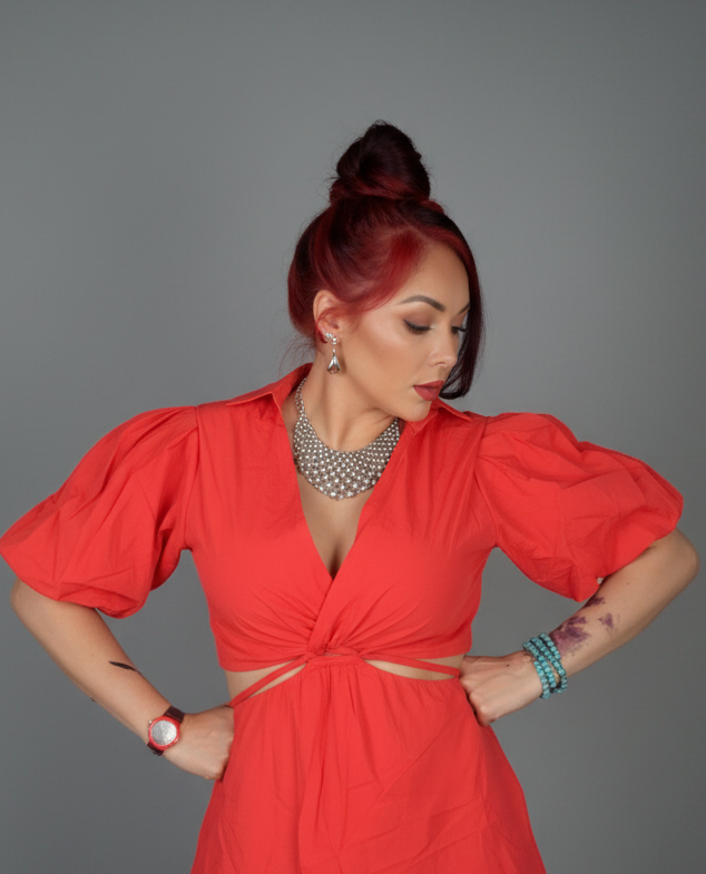 Isabella Cut-Out Red Mini Dress