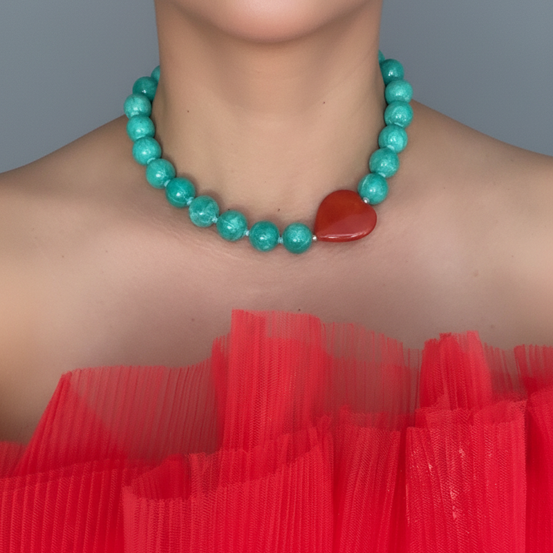 Statement Beaded Heart Necklace