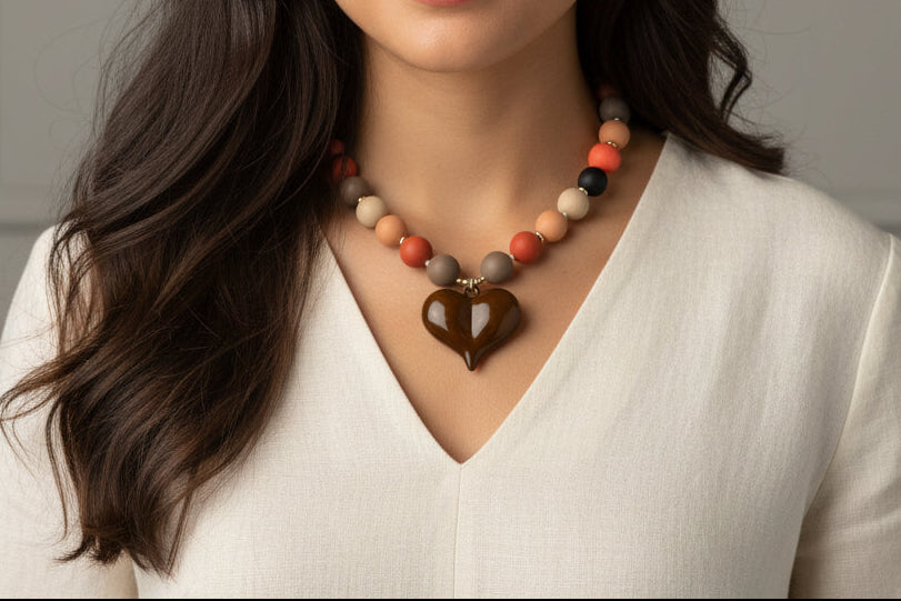 Statement Beaded Heart Necklace