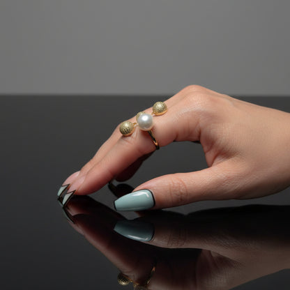 Gold tone and Pearl Ball Ring