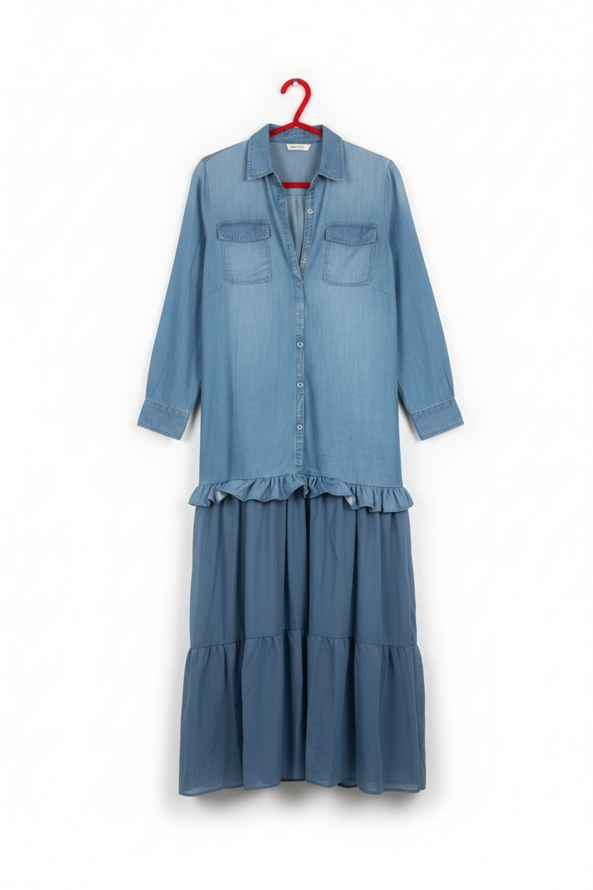 Denim Mesh Maxi Dress