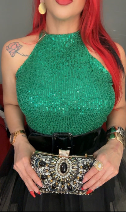 GISELLE SEQUIN HALTER TOP