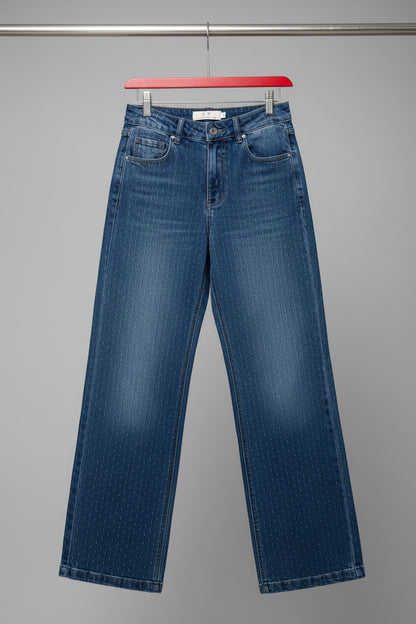 Textured Denim Straight-Leg Pants