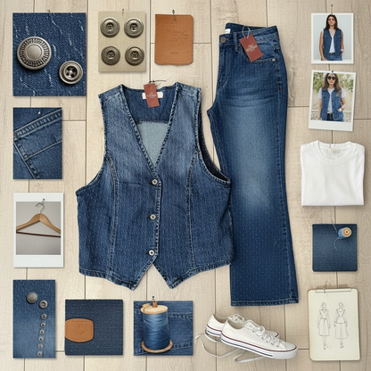 Textured Denim vest