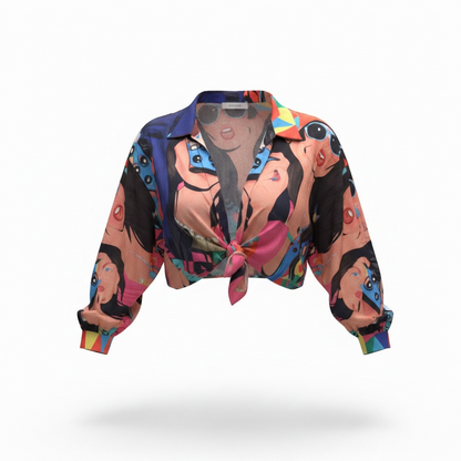 Muse energy Abstract Tie-Front Blouse