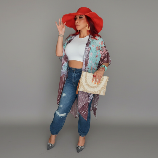 BLISSFUL KIMONO (RED & BROWN)
